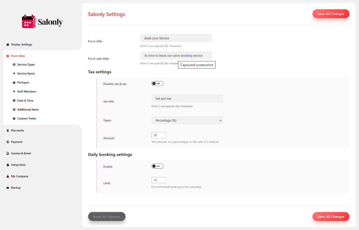 Form Settings - Documentation - Salonly