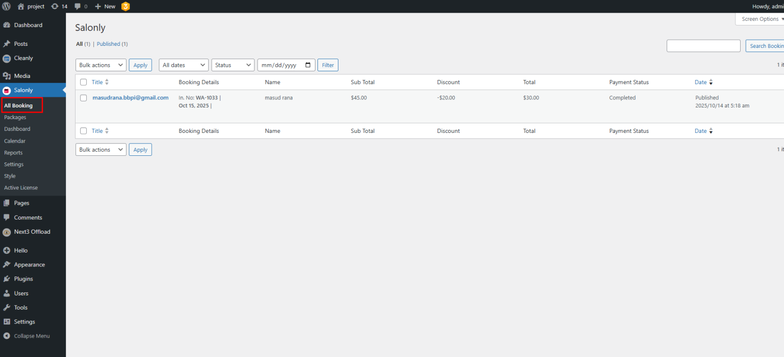 All Booking - Documentation - Salonly