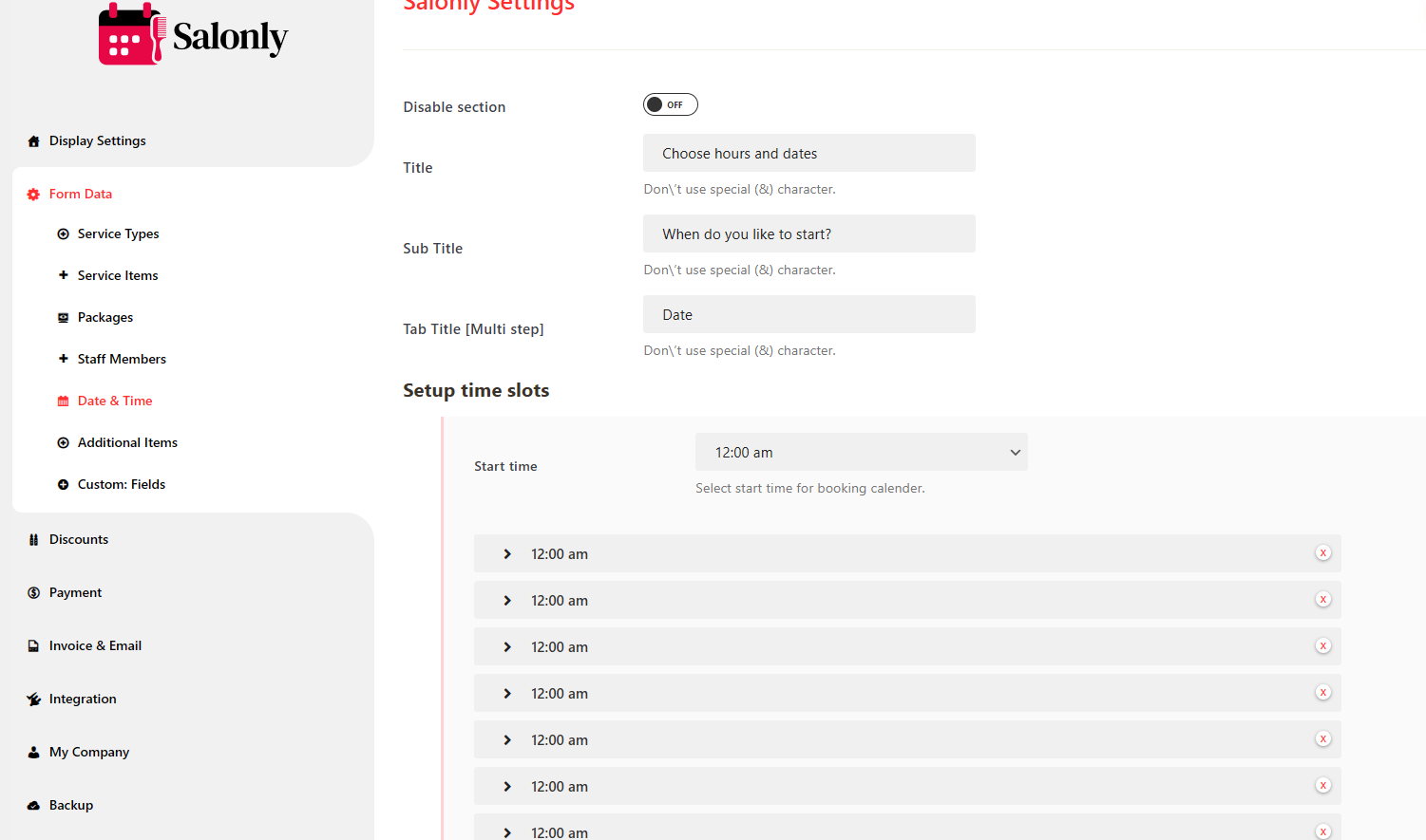 Date & Times - Documentation - Salonly