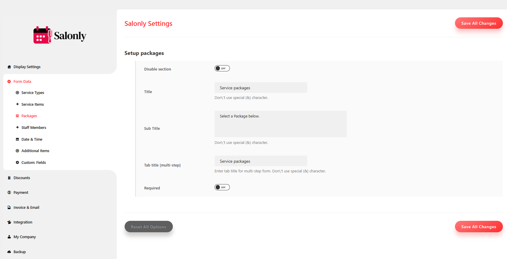 Packages - Documentation - Salonly