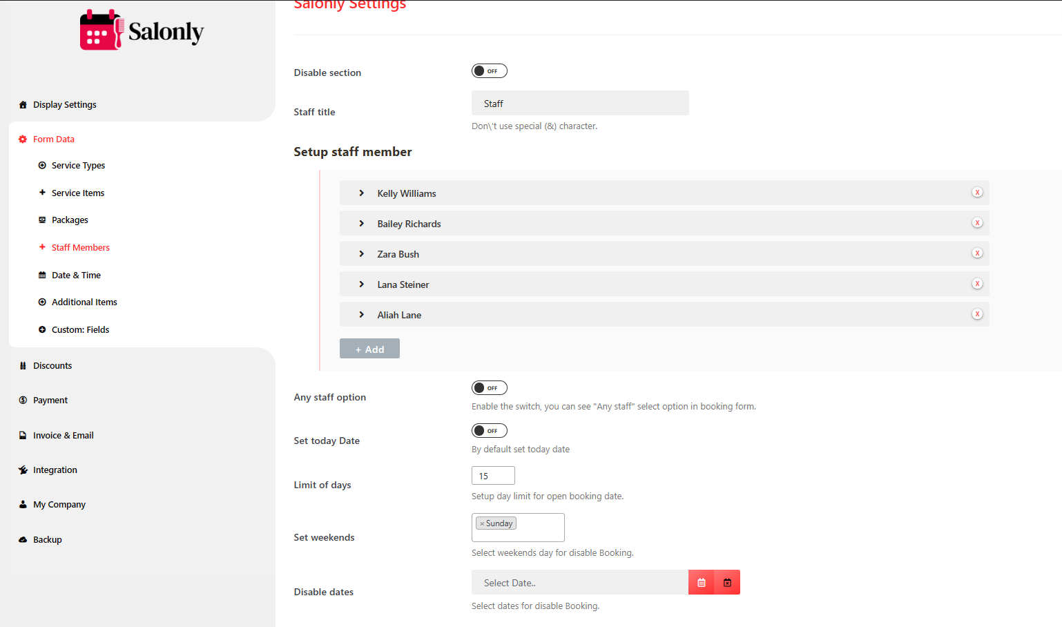 Staff Members - Documentation - Salonly